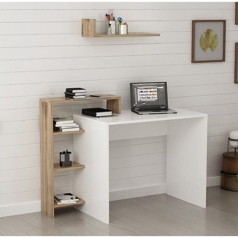 Desk, 2 Pcs, White/Wood - KM-EG188-138