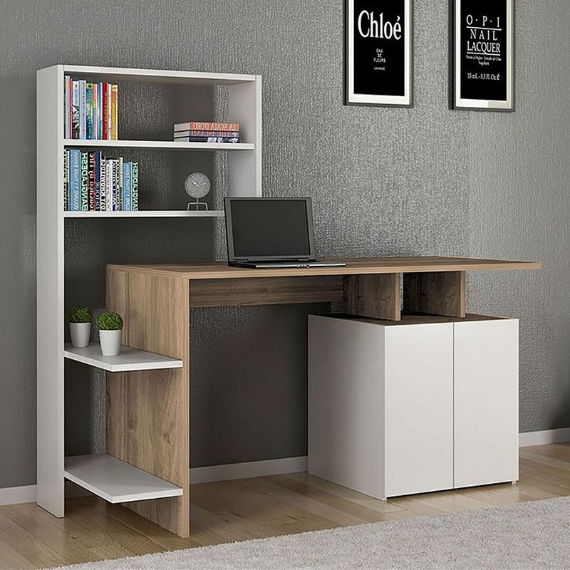 Desk, 120 cm, White/Wood - KM-EG188-143
