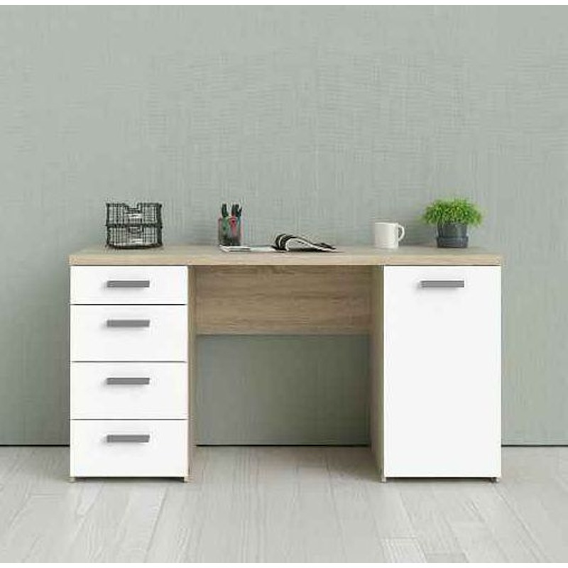 Desk, 140 cm, White/Wood - KM-EG188-145