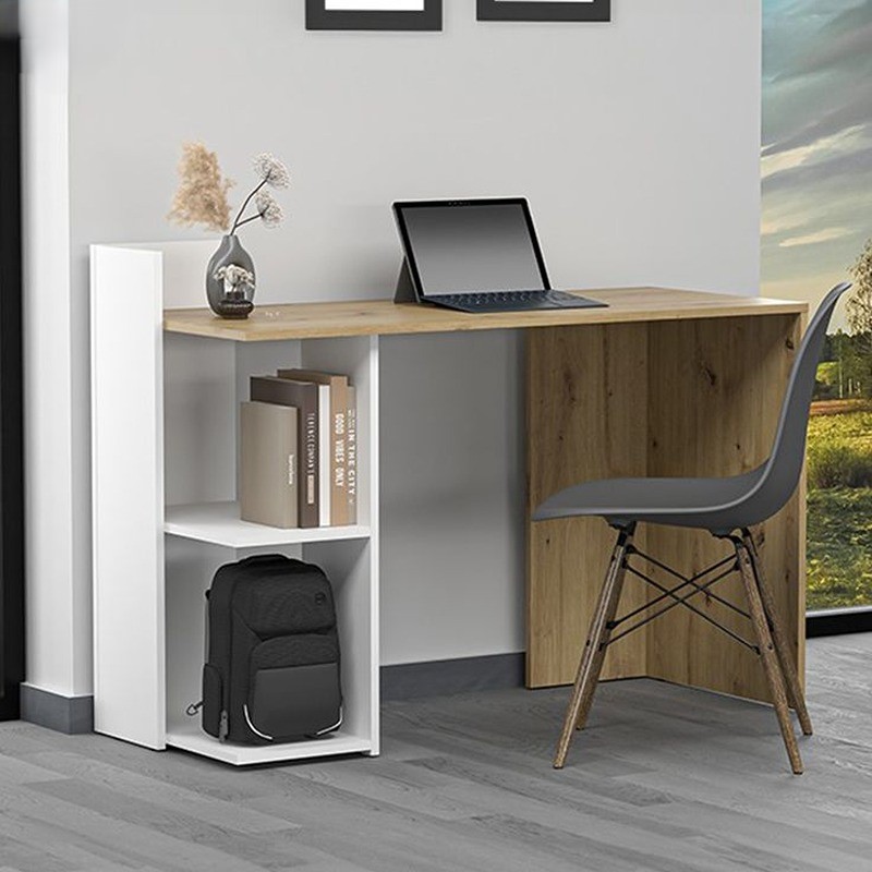Desk, 120 cm, White/Wood - KM-EG188-146