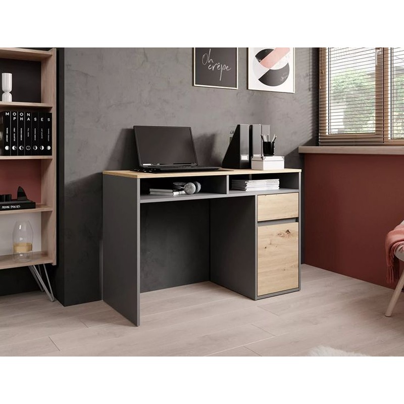 Desk, 120 cm, Dark Grey/Wood - KM-EG188-147