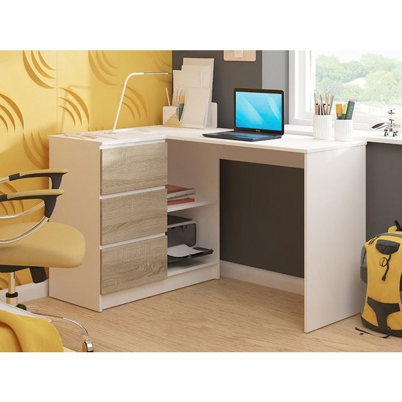 Desk, 120 cm, White/Wood - KM-EG188-149