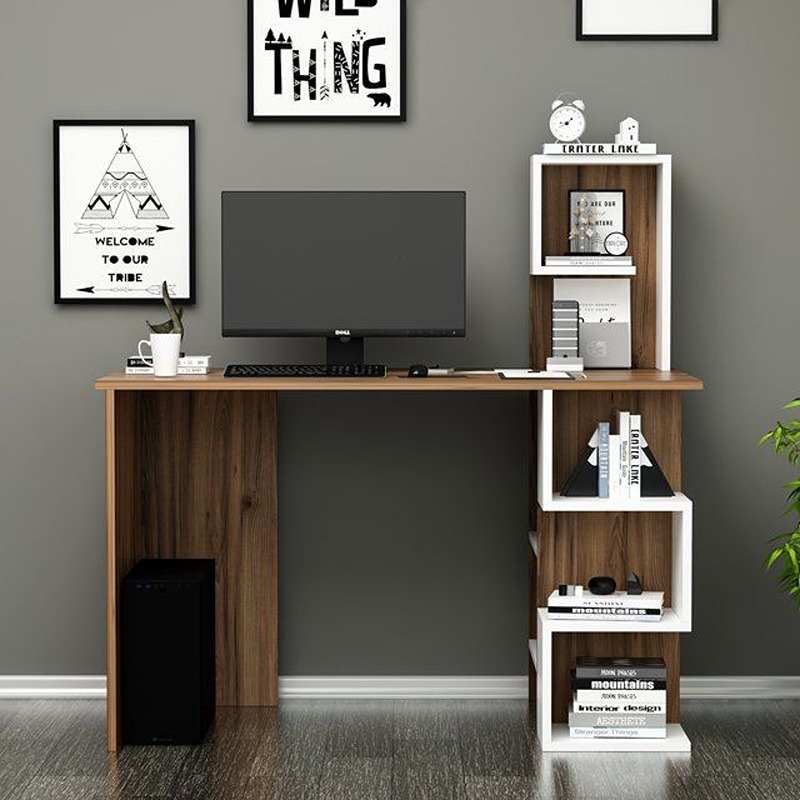 Desk, 120 cm, White/Dark Wood - KM-EG188-150
