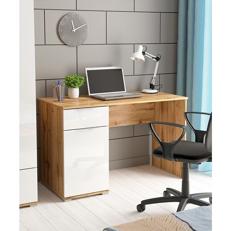 Desk, 120 cm, White/Wood - KM-EG188-152