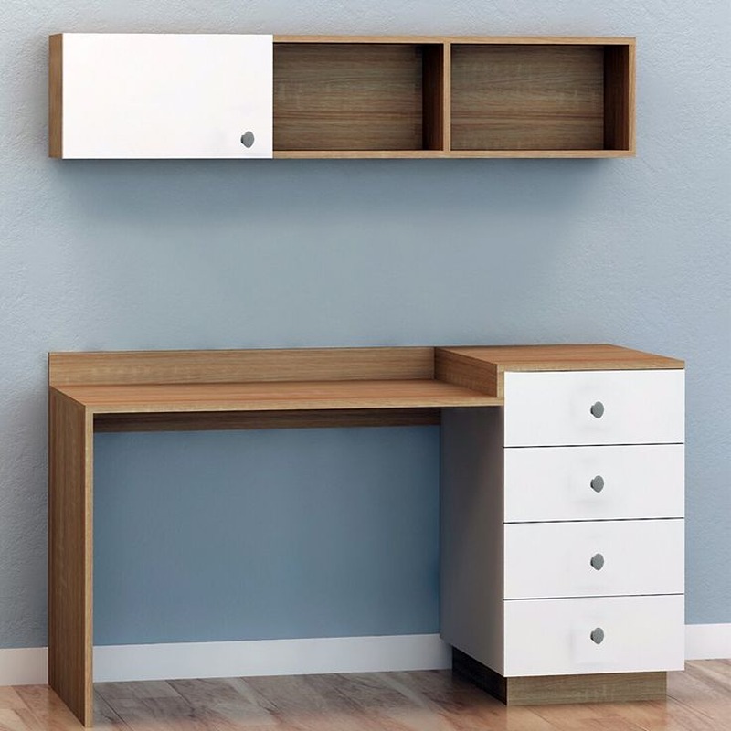 Desk, 2 Pcs, White/Wood - KM-EG188-157