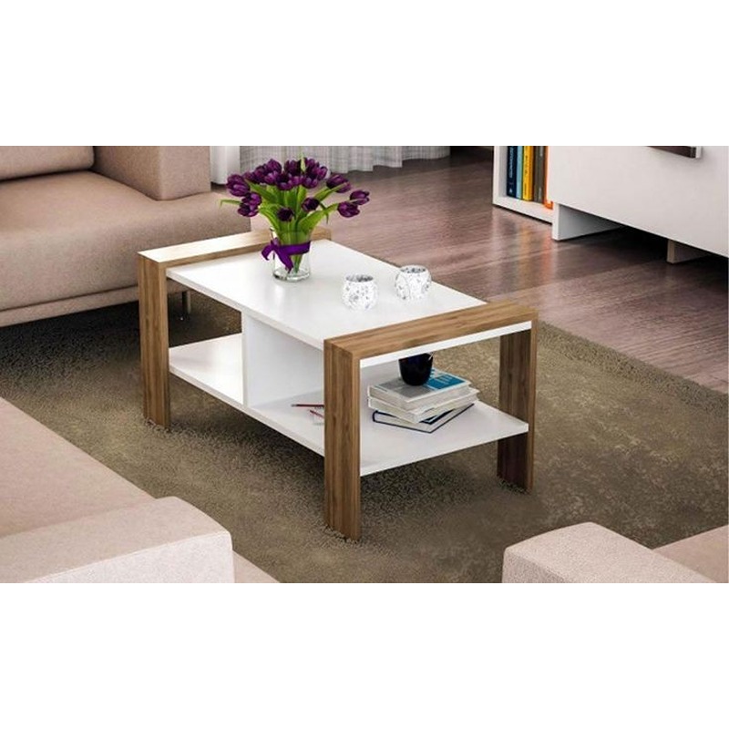 Coffee Table, 100 cm, White/Wood - KM-EG188-235