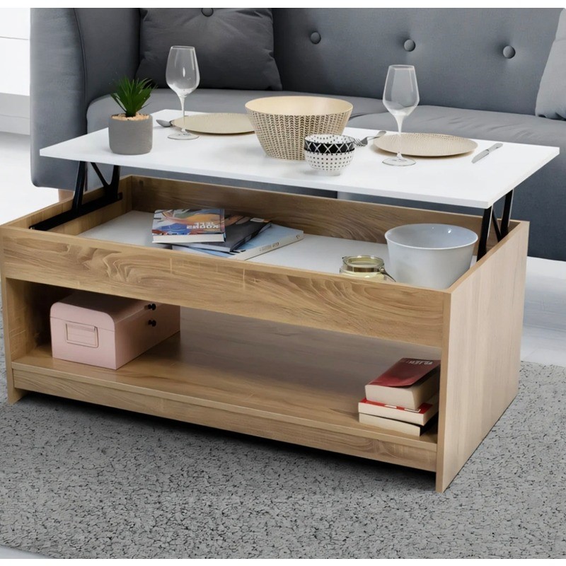 Coffee Table, 100 cm, White/Wood - KM-EG188-267