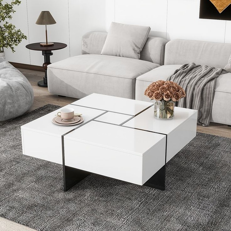 طاولة قهوة، 80 سم، أبيض/أسود - KM-EG188-303