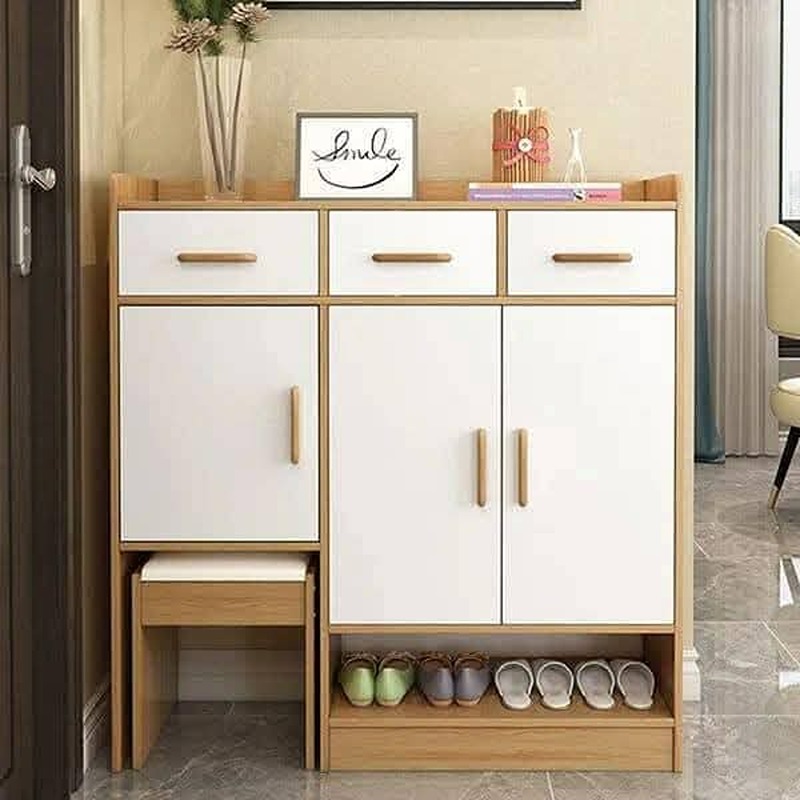 Shoe Cabinet, 120 cm, White/Wood - KM-EG188-389