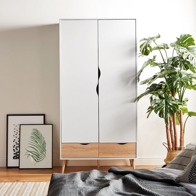 Wardrobe 80 cm, White/Wood - KM-EG188-394