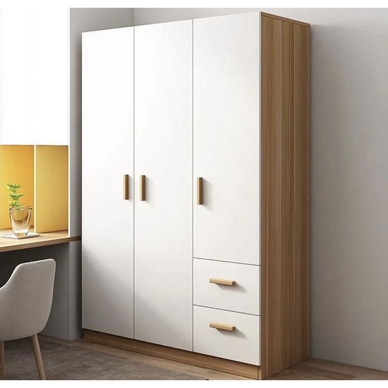 Wardrobe 120 cm, White/Wood - KM-EG188-398