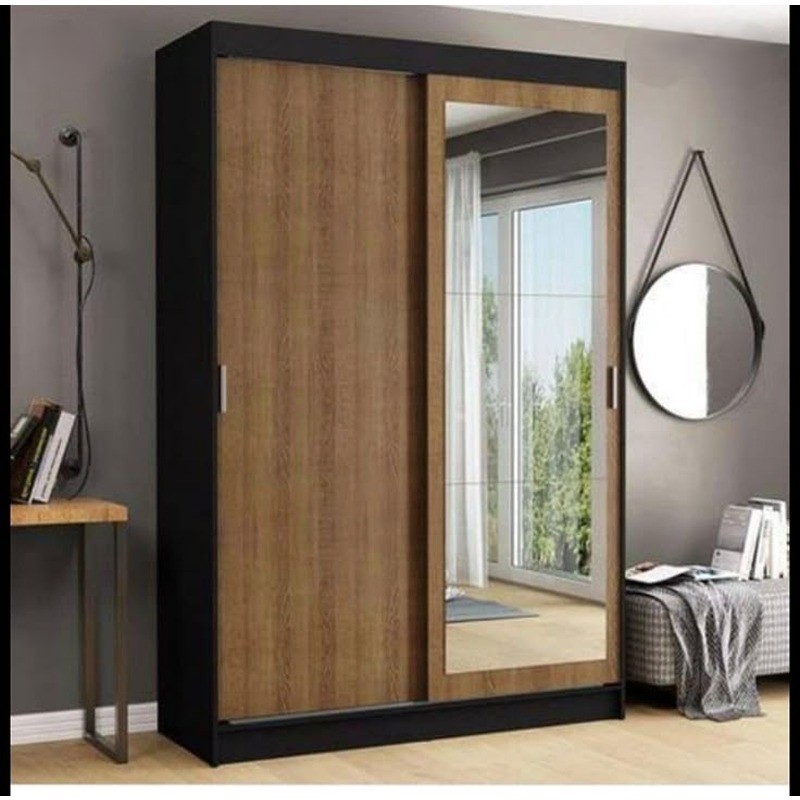 Wardrobe 120 cm, Black/Wood - KM-EG188-401