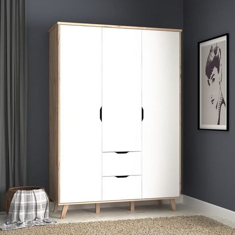 Wardrobe 150 cm, White/Wood - KM-EG188-408