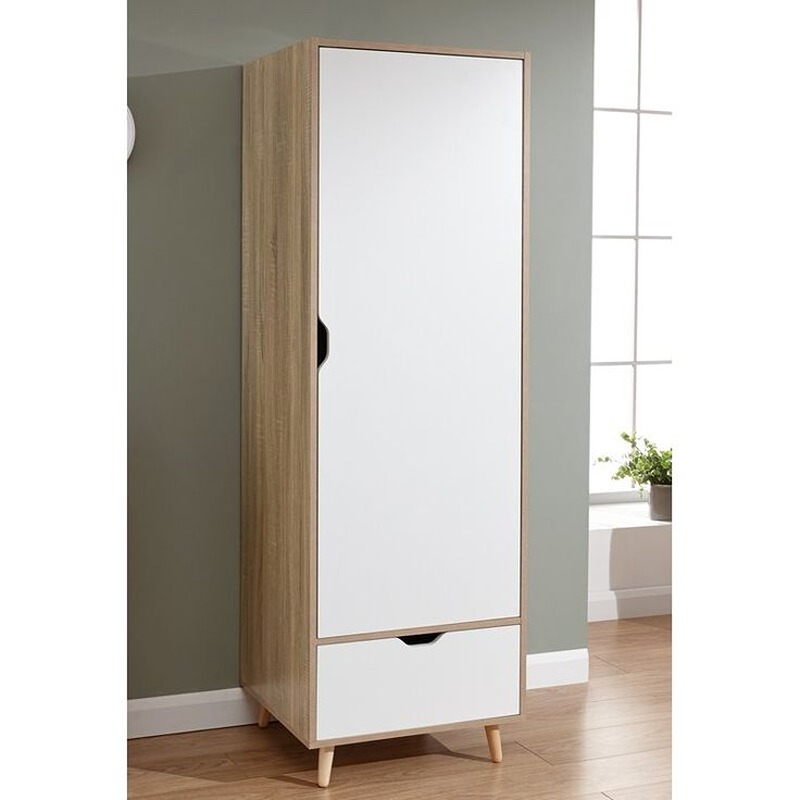 Wardrobe 60 cm, White/Wood - KM-EG188-409
