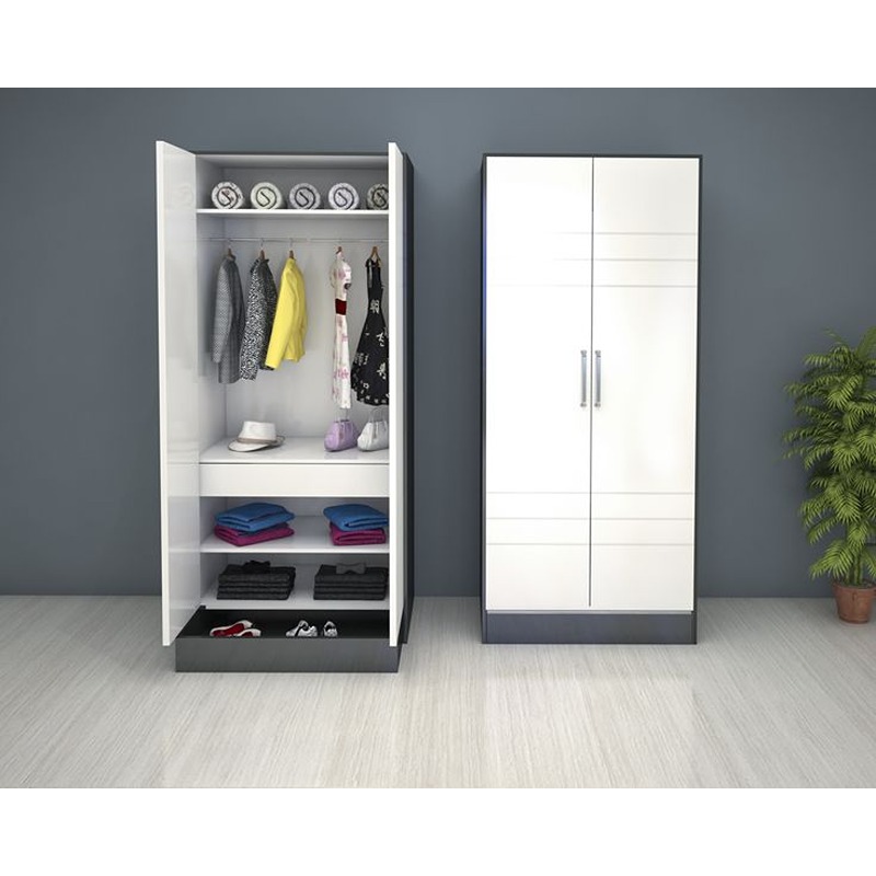 Wardrobe 80 cm, White/Dark Grey - KM-EG188-410