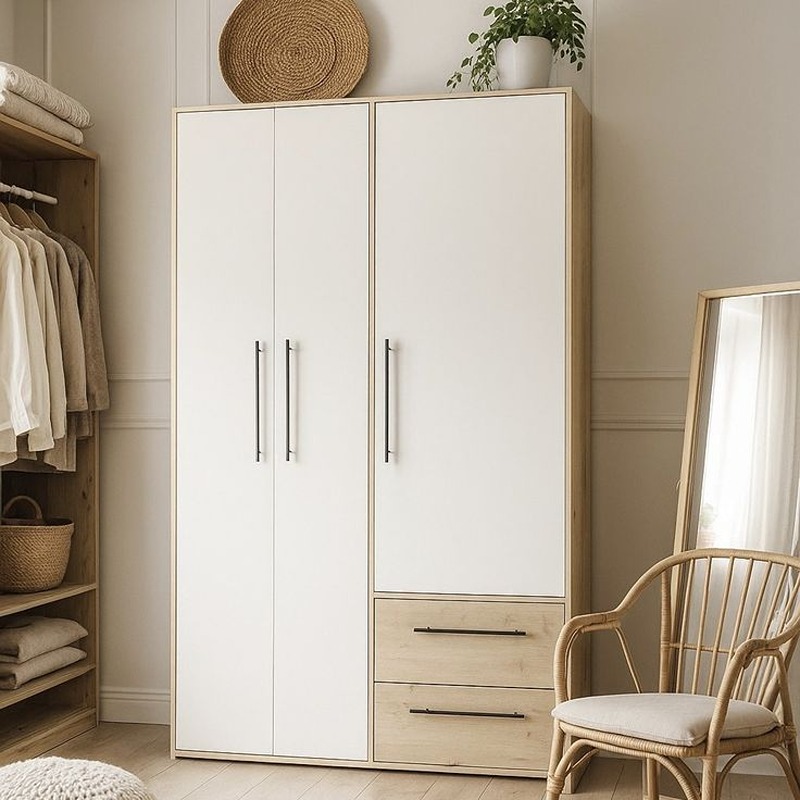 Wardrobe 120 cm, Light Wood/White - KM-EG188-418