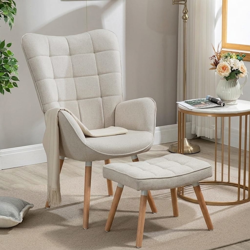 Arm Chair, 66 cm, Off White/Wood - KM-EG146-306