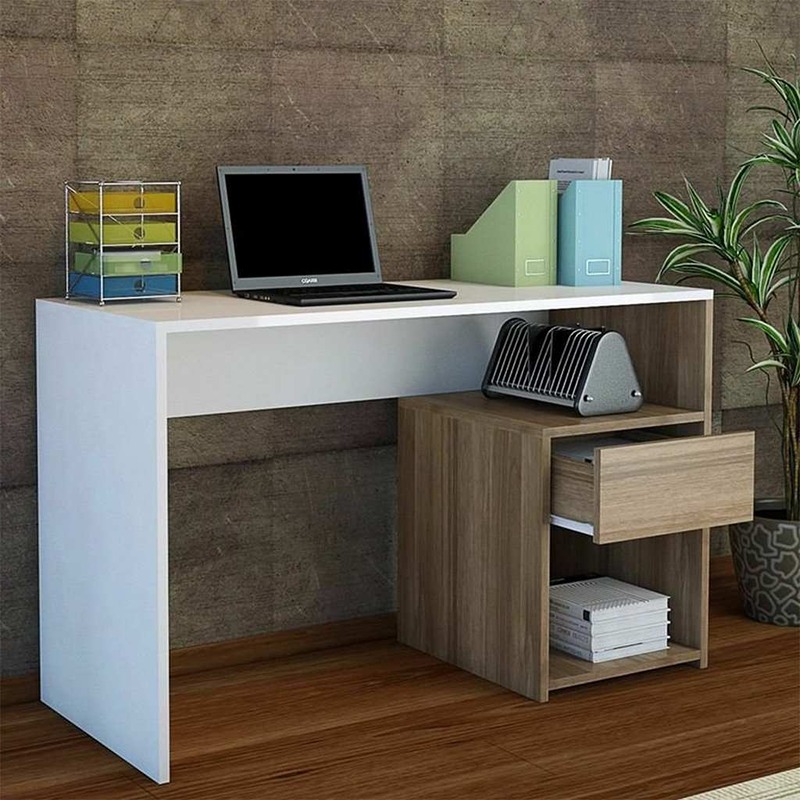 مكتب، 120 سم، أبيض/خشبي - KM-EG189-126
