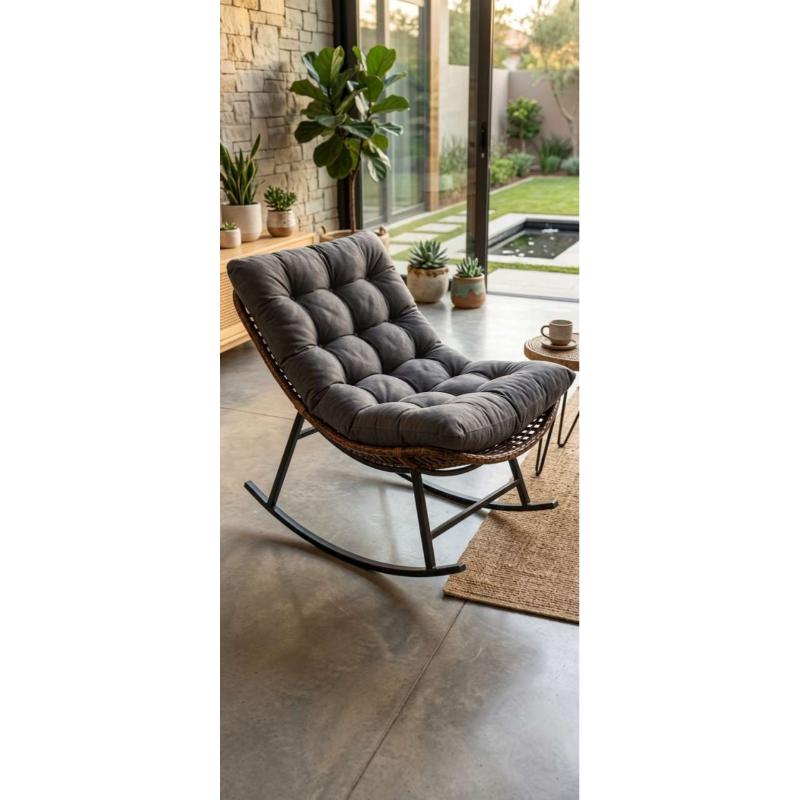 Rocking Chair, 65 cm, Black/Brown/Grey - KM-EG110-66