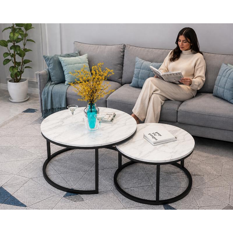 Coffee Tables Set, 2 Pcs, Black - KM-EG8-91