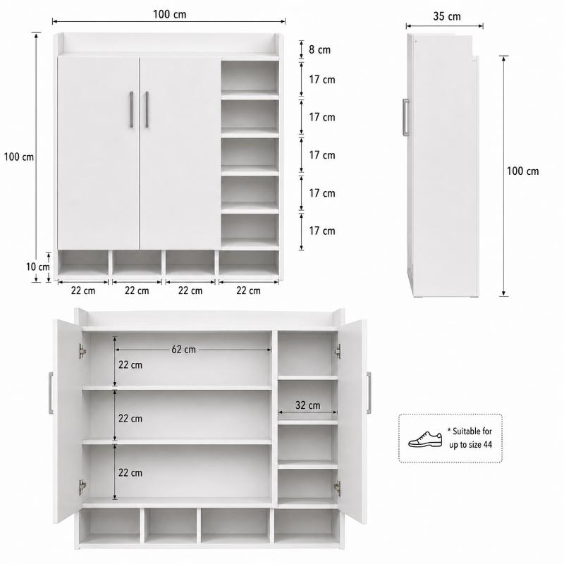 Shoe Cabinet, 100 cm, White - KM-EG154-32