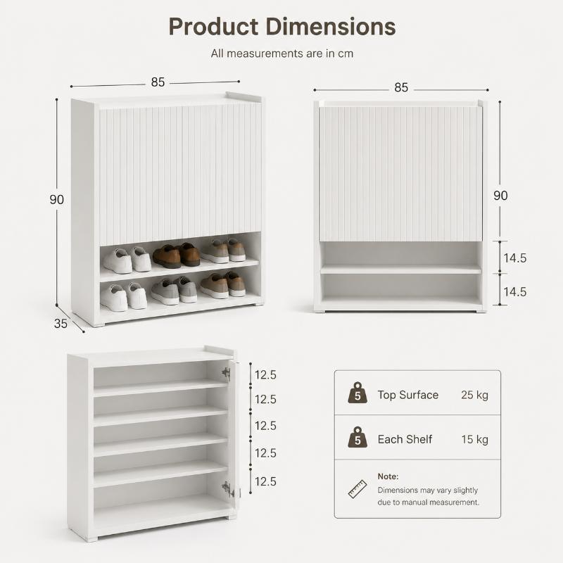 Shoe Cabinet, 85 cm, Off White - KM-EG167-10