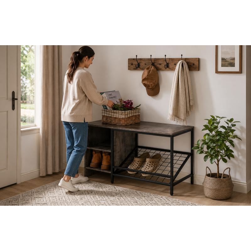 Shoe Cabinet, 100 cm, Grey/Black - KM-EG179-125