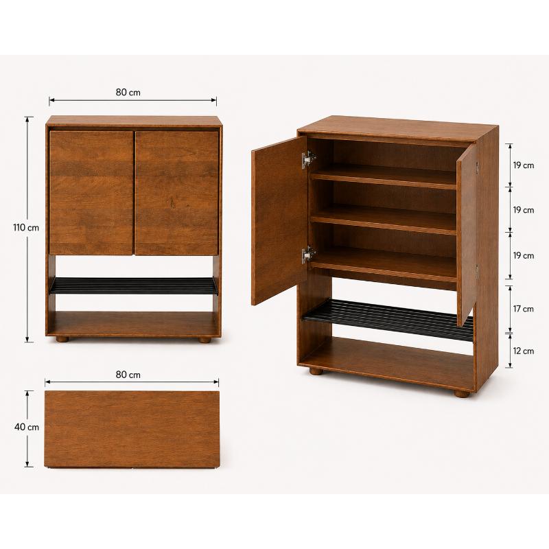 Shoe cabinet, 80 cm, Dark Wood - KM-EG147-42