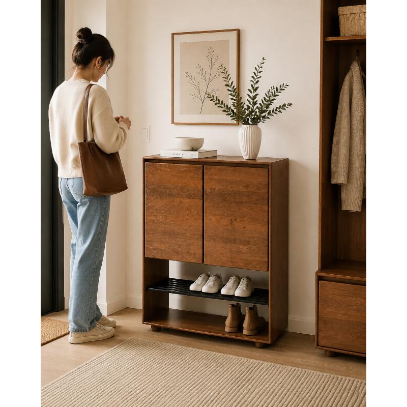 Shoe cabinet, 80 cm, Dark Wood - KM-EG147-42