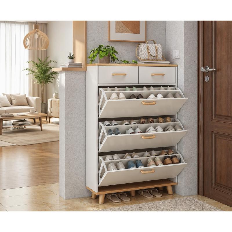 Shoe cabinet, 80 cm, Wood/White - KM-EG147-35