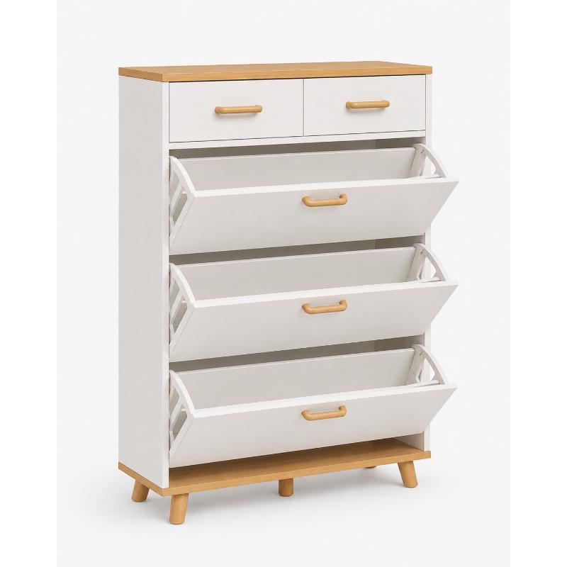 Shoe cabinet, 80 cm, Wood/White - KM-EG147-35