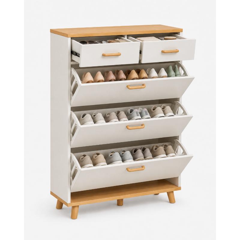 Shoe cabinet, 80 cm, Wood/White - KM-EG147-35
