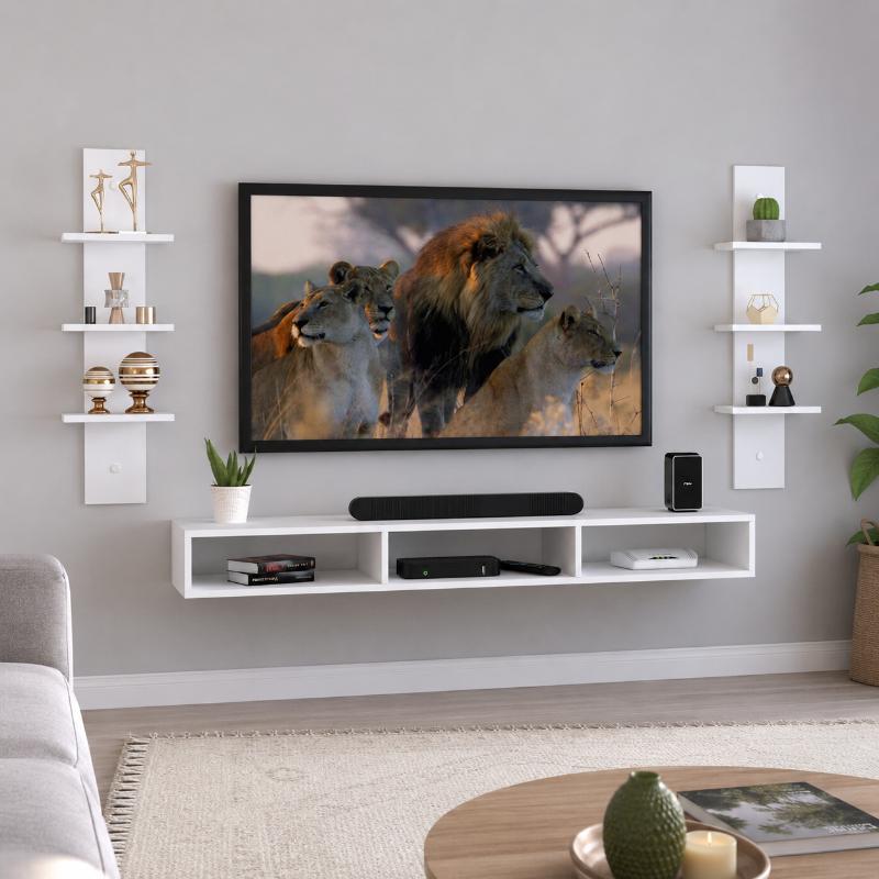 MDF Wood TV unit, 3 Pieces, 90x24x15 cm - Multicolor