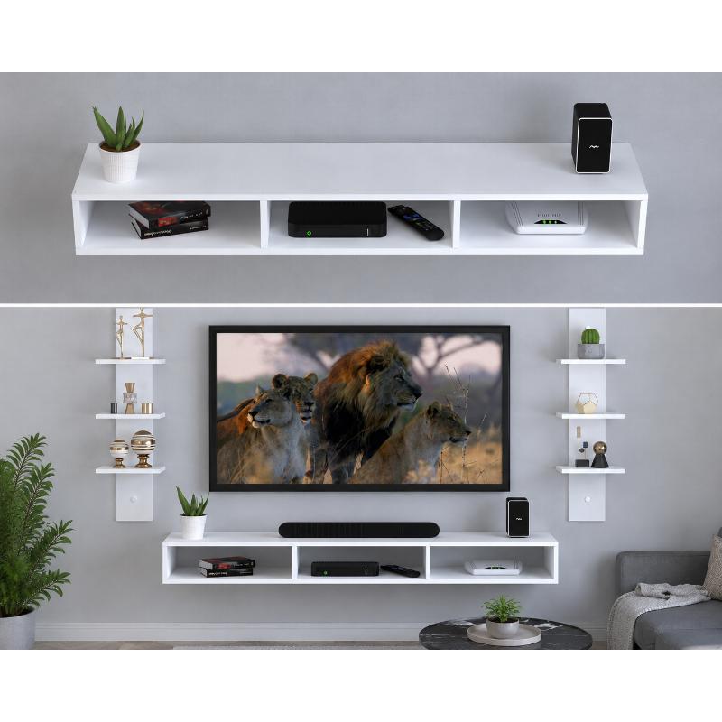 MDF Wood TV unit, 3 Pieces, 90x24x15 cm - Multicolor