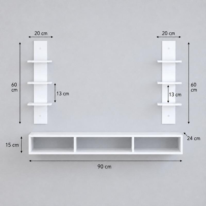 MDF Wood TV unit, 3 Pieces, 90x24x15 cm - Multicolor