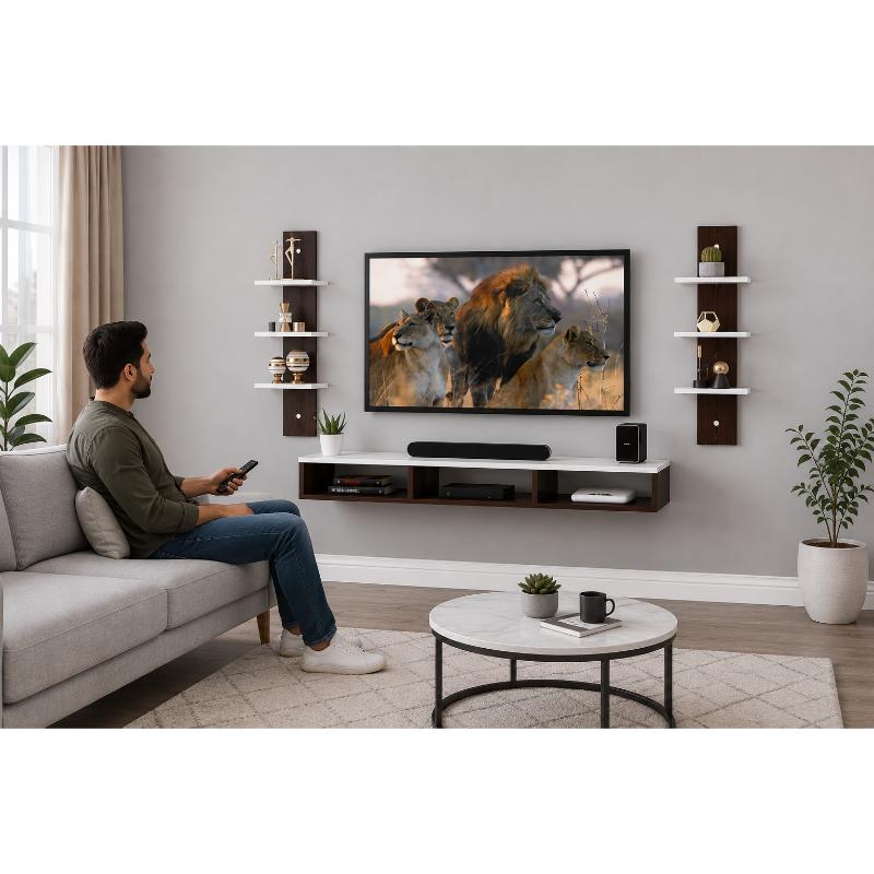 MDF Wood TV unit, 3 Pieces, 90x24x15 cm - Multicolor