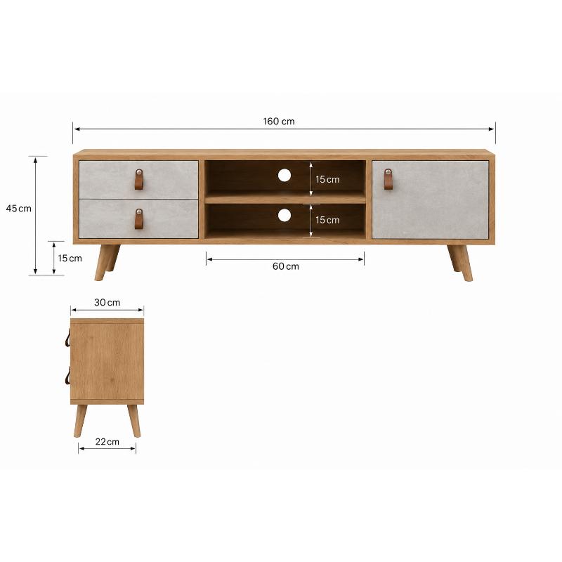 Tv Unit, 160cm, Beige/Wood - KM-EG28-196