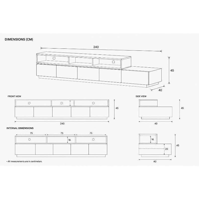 MDF Wood TV Unit, 240×45×40 cm - Brown