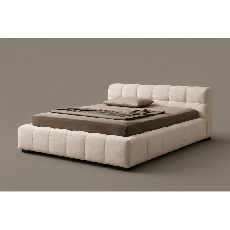 Red Beech Wood Velvet Mechanism Bed, Multiple Sizes - Beige