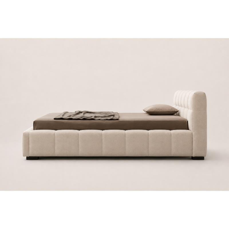 Red Beech Wood Velvet Mechanism Bed, Multiple Sizes - Beige