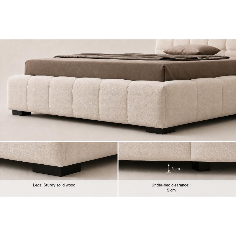 Red Beech Wood Velvet Mechanism Bed, Multiple Sizes - Beige