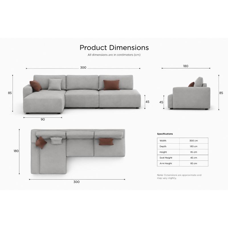 Corner Sofa, 300 cm, Light Grey - KM-EG152-52