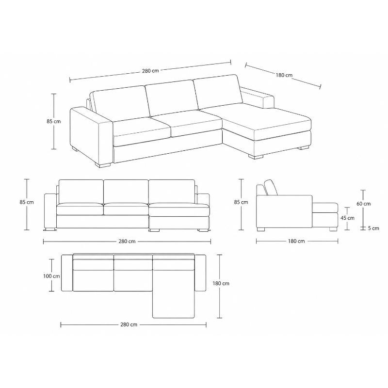 Corner Sofa, 280 cm, Grey - KM-EG152-56