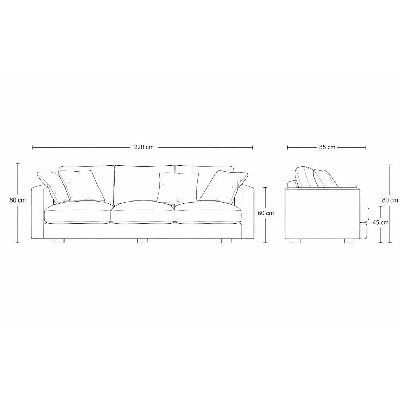 Three Seater Sofa, 220 cm, Off White - KM-EG152-33