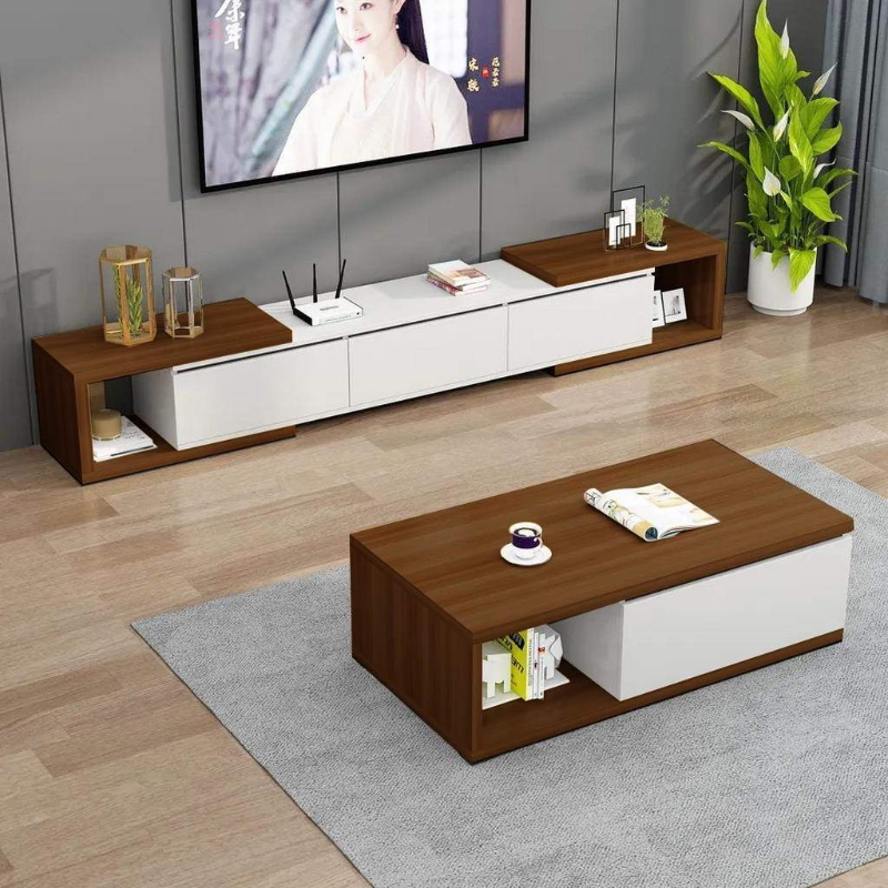 TV Unit Set, 2 PCS, White/Brown - KM-EG80-406