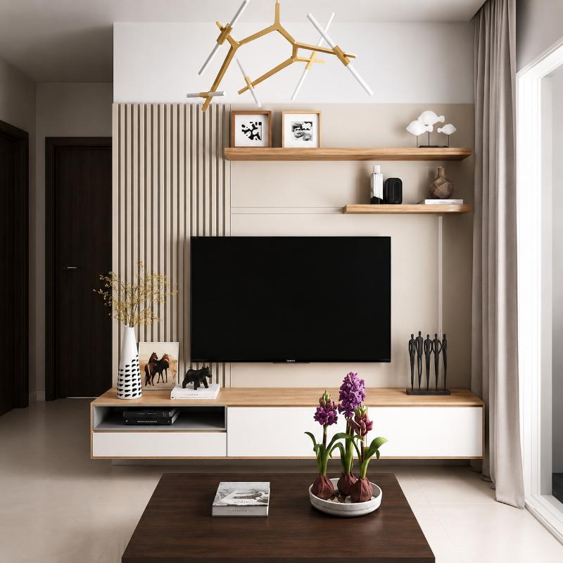 TV Unit Set, 180 cm, Beige/White - KM-EG80-425