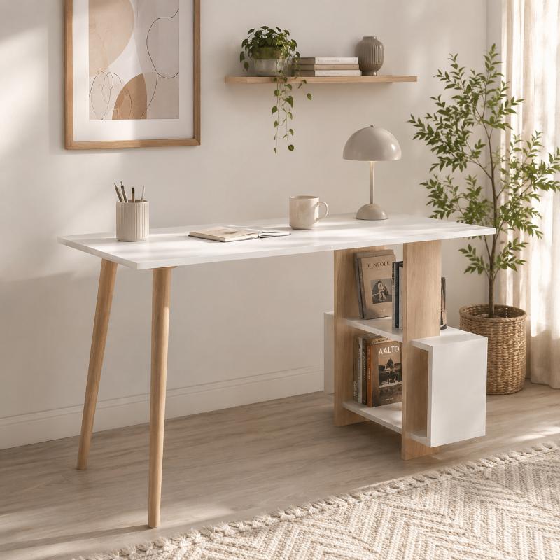 Desk, 120 cm, White/wood - KM-EG7-168