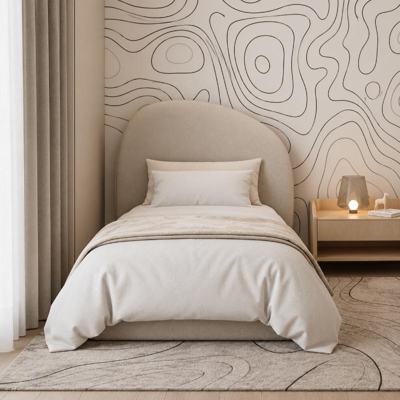Plain Padded Kids Bed, 120 cm, Beige - KM-EG118-80