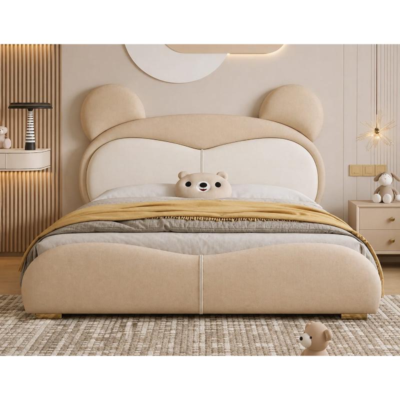 Rounded Kids Bed, 150 cm, Beige/Off-white - KM-EG118-85