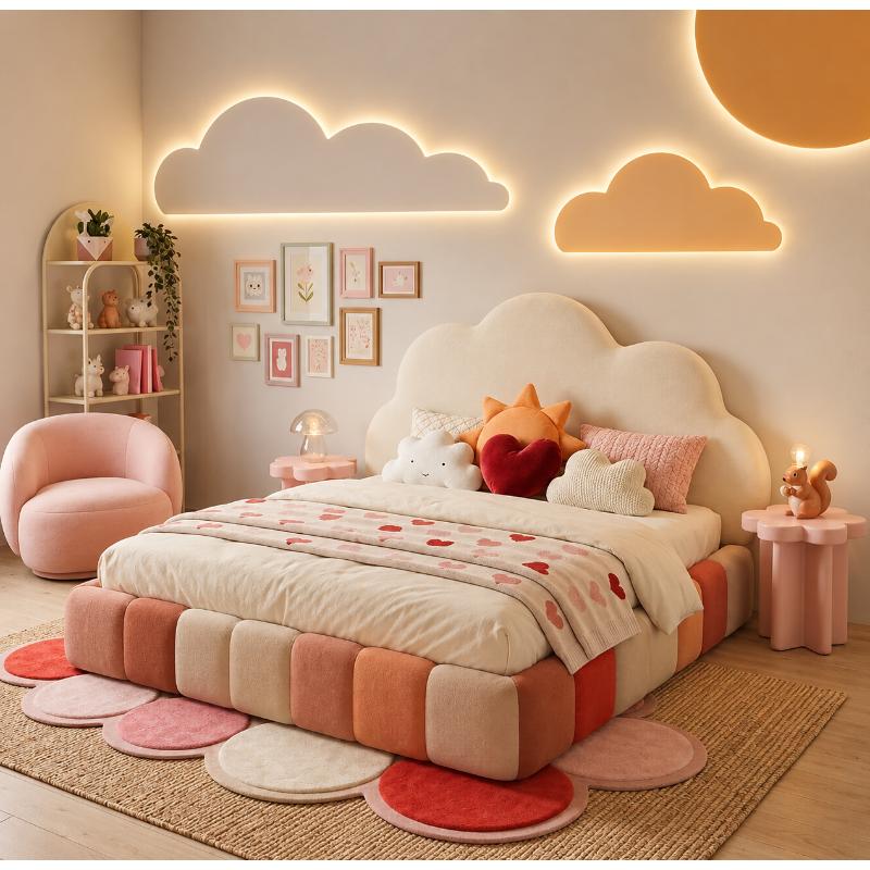 Rounded Panel Kids Bed, 120 cm, Multi-Color - KM-EG118-99